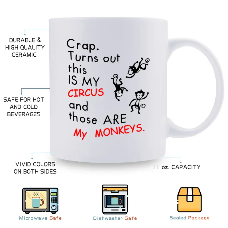 11oz Crap. Turns out this IS MY CIRCUS and those ARE My MONKEYS, Funny mug, ceramic mug, novelty coffee mug,