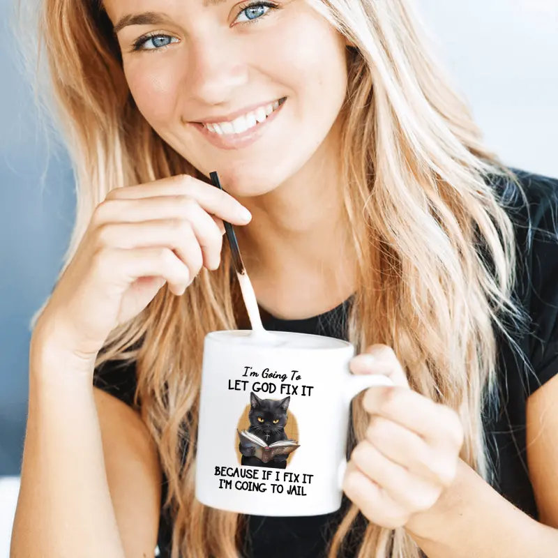 11 oz ceramic mug,cat coffee mug, funny black cat mug, novelty coffee mug, funny mug, summer winter beverage, couple style cute coffee mug, part