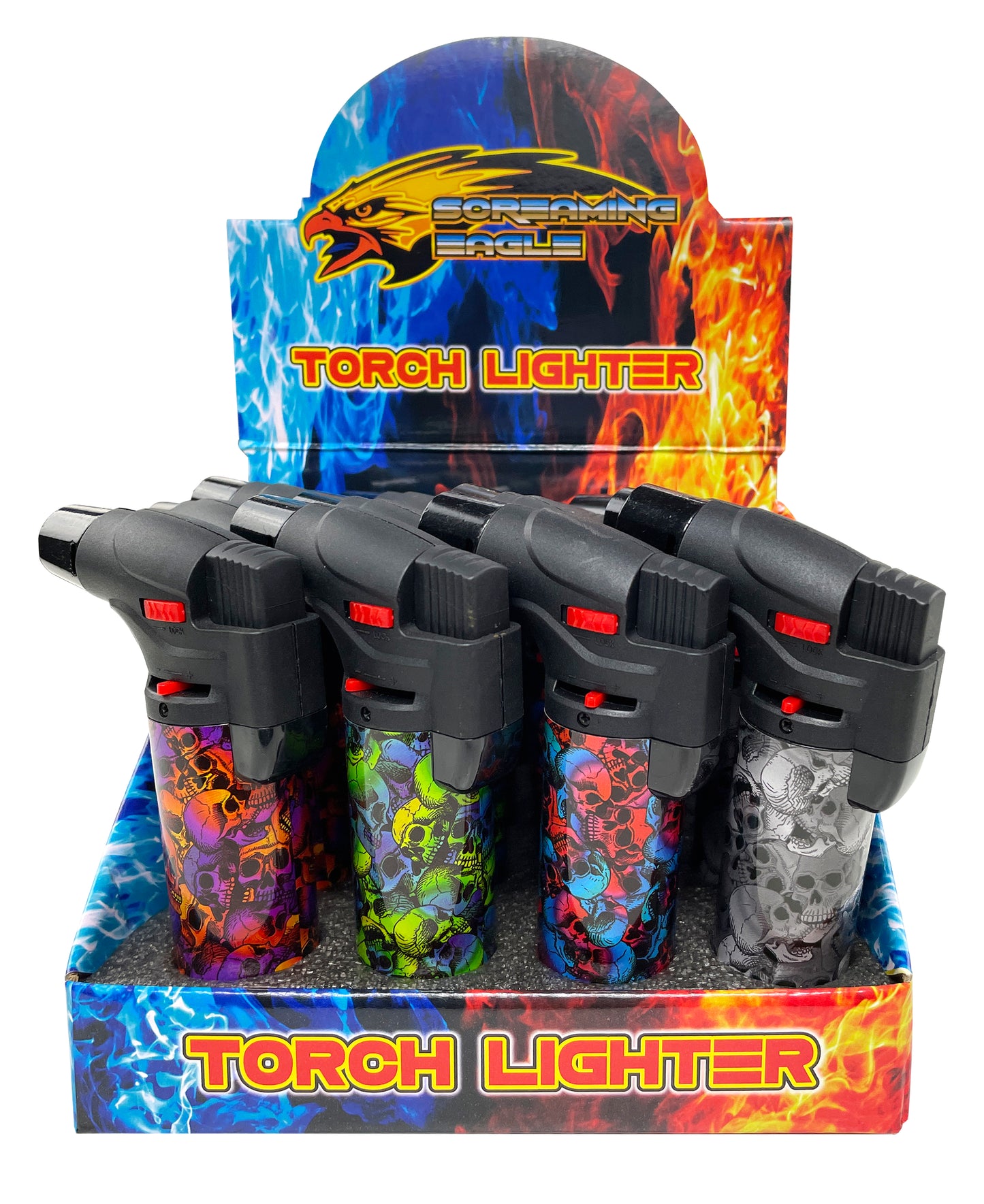 4 Pack Jumbo 4" Single Jet Flame Torch Gun Lighter Refillable Lockable Skull