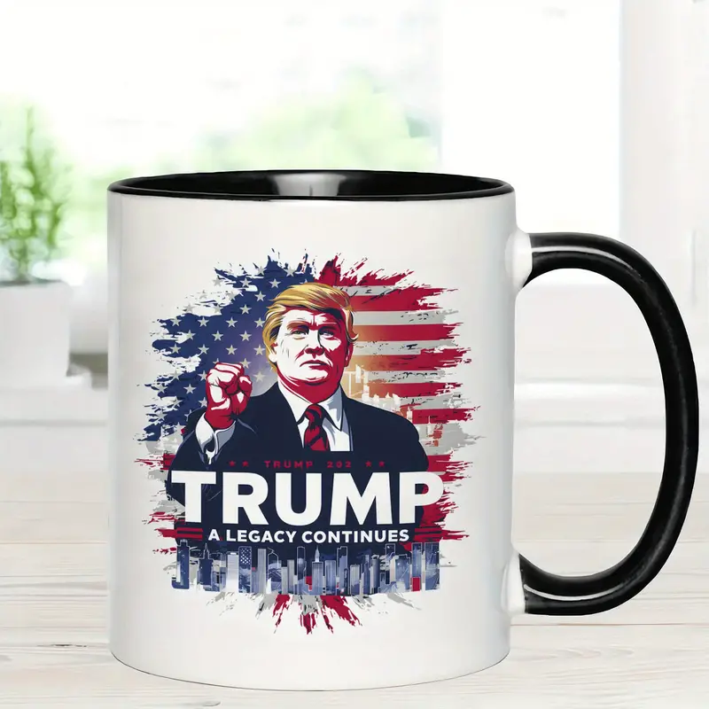 11oz TRUMP A LEGACY CONTINUES, Trump Mug, Funny Mug, Ceramic Coffee Mug, Room Decor, Novelty Gift, Summer and Winter Drinking Mug, Holiday Gift, Office Mug