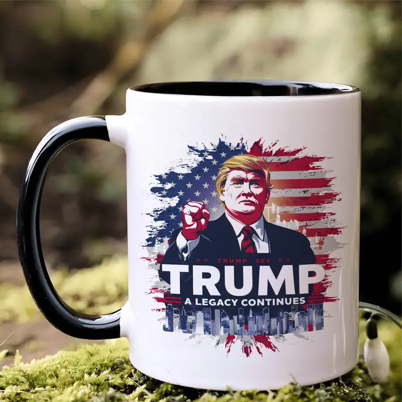 11oz TRUMP A LEGACY CONTINUES, Trump Mug, Funny Mug, Ceramic Coffee Mug, Room Decor, Novelty Gift, Summer and Winter Drinking Mug, Holiday Gift, Office Mug