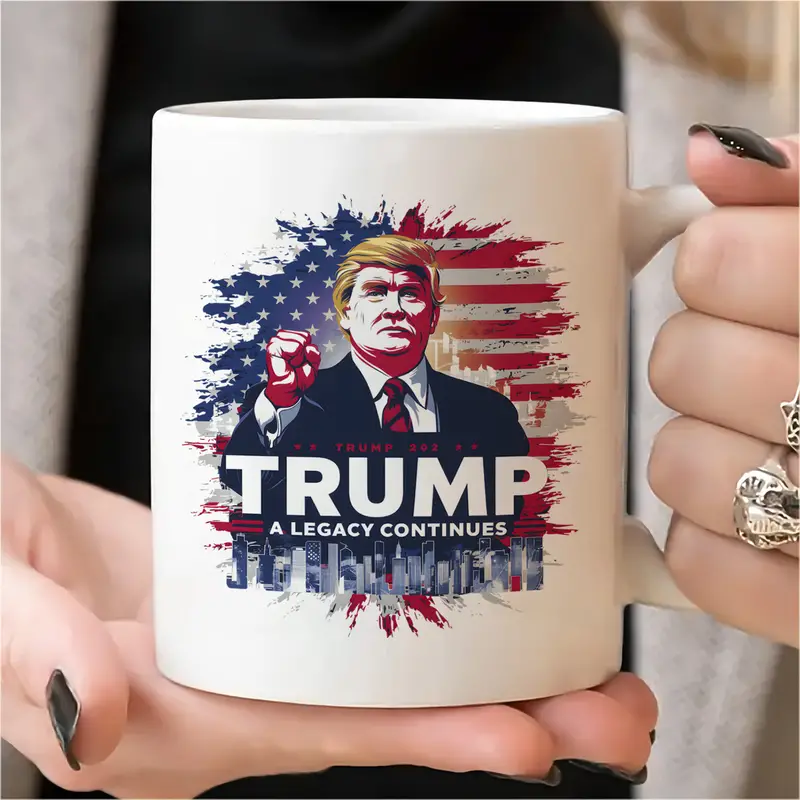 11oz TRUMP A LEGACY CONTINUES, Trump Mug, Funny Mug, Ceramic Coffee Mug, Room Decor, Novelty Gift, Summer and Winter Drinking Mug, Holiday Gift, Office Mug