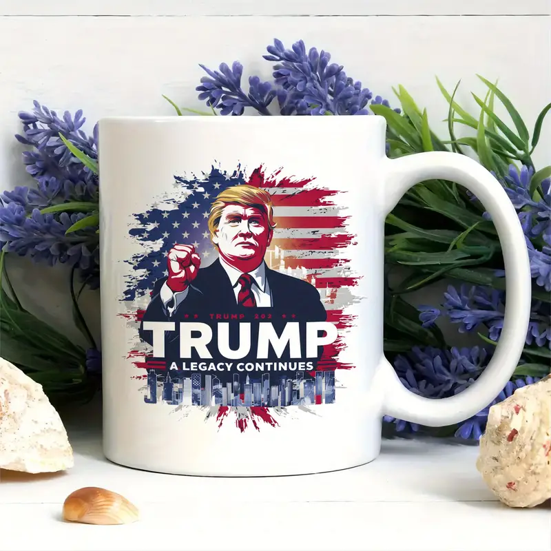 11oz TRUMP A LEGACY CONTINUES, Trump Mug, Funny Mug, Ceramic Coffee Mug, Room Decor, Novelty Gift, Summer and Winter Drinking Mug, Holiday Gift, Office Mug