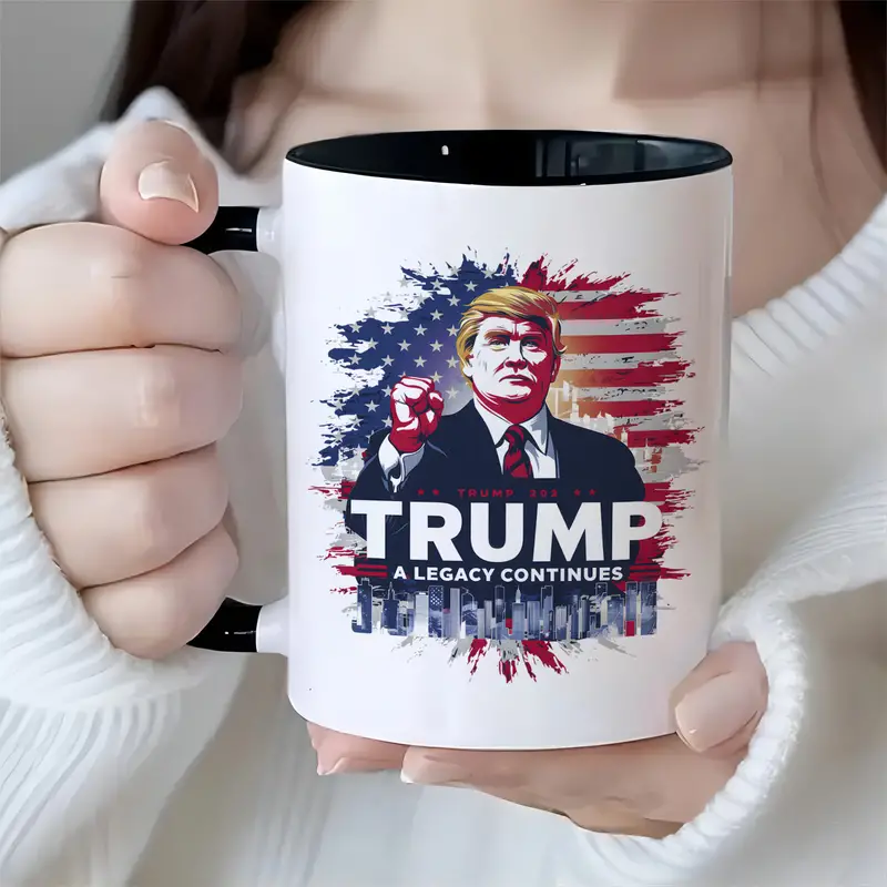 11oz TRUMP A LEGACY CONTINUES, Trump Mug, Funny Mug, Ceramic Coffee Mug, Room Decor, Novelty Gift, Summer and Winter Drinking Mug, Holiday Gift, Office Mug