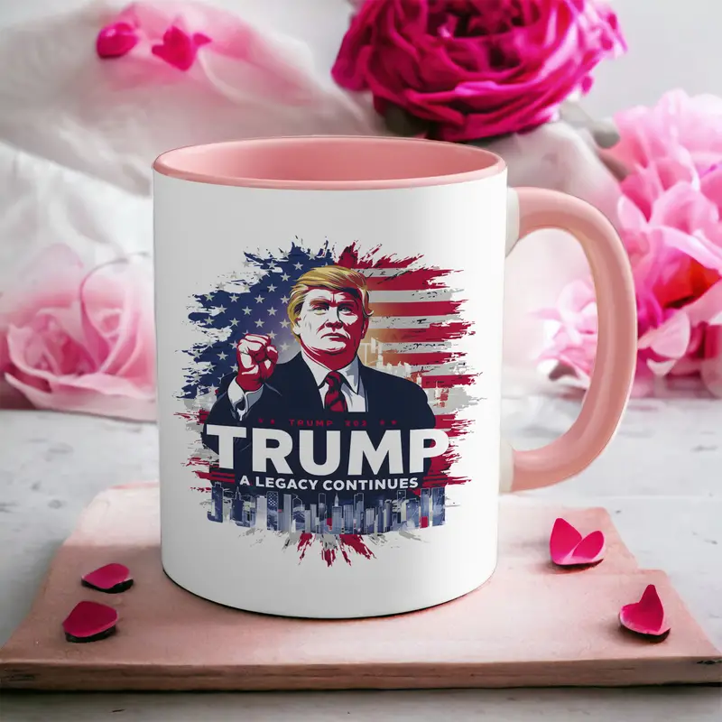 11oz TRUMP A LEGACY CONTINUES, Trump Mug, Funny Mug, Ceramic Coffee Mug, Room Decor, Novelty Gift, Summer and Winter Drinking Mug, Holiday Gift, Office Mug