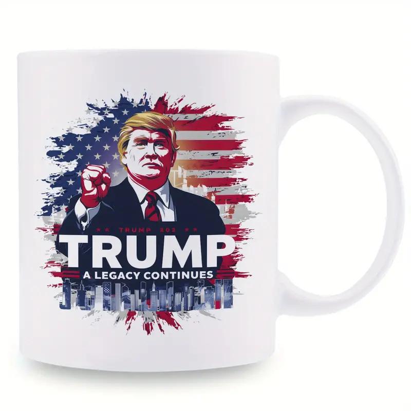 11oz TRUMP A LEGACY CONTINUES, Trump Mug, Funny Mug, Ceramic Coffee Mug, Room Decor, Novelty Gift, Summer and Winter Drinking Mug, Holiday Gift, Office Mug