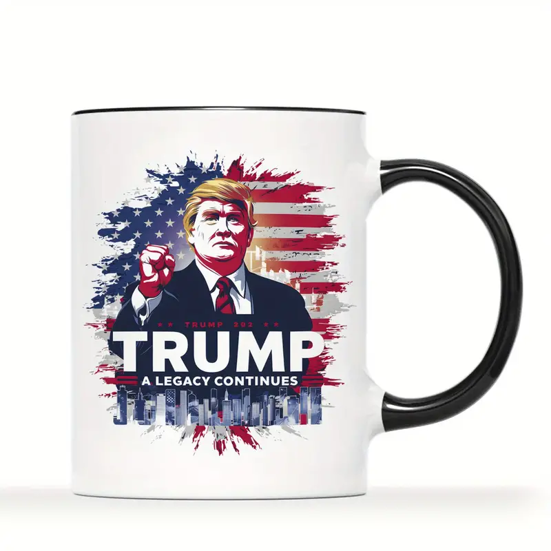 11oz TRUMP A LEGACY CONTINUES, Trump Mug, Funny Mug, Ceramic Coffee Mug, Room Decor, Novelty Gift, Summer and Winter Drinking Mug, Holiday Gift, Office Mug