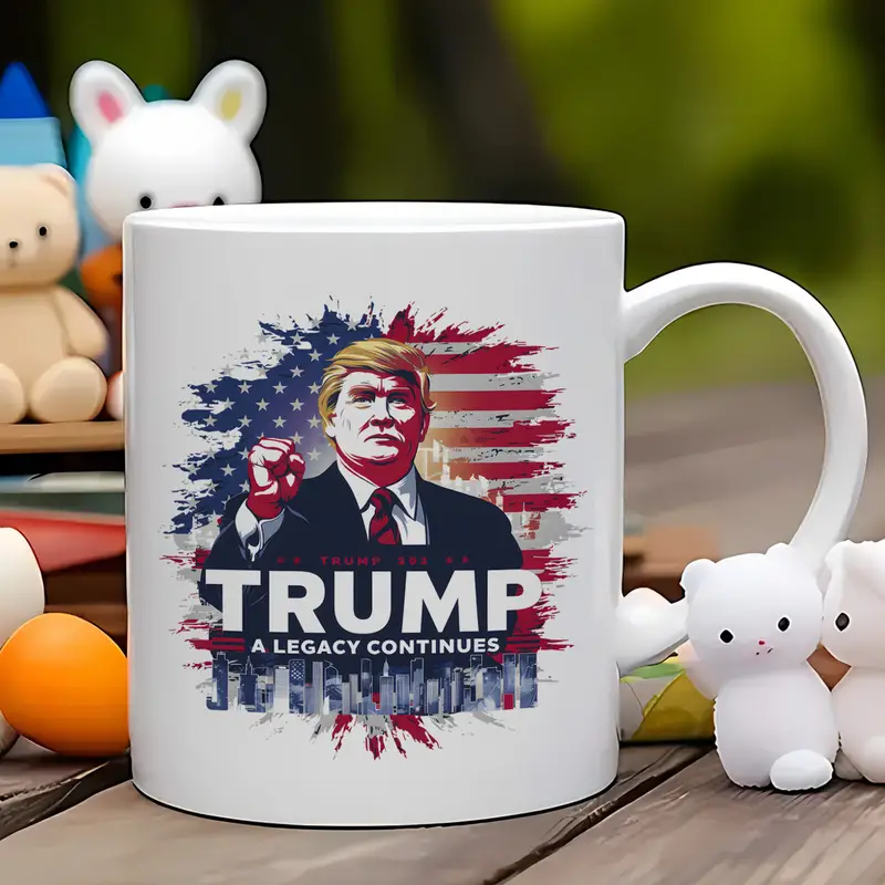 11oz TRUMP A LEGACY CONTINUES, Trump Mug, Funny Mug, Ceramic Coffee Mug, Room Decor, Novelty Gift, Summer and Winter Drinking Mug, Holiday Gift, Office Mug