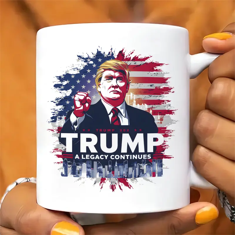 11oz TRUMP A LEGACY CONTINUES, Trump Mug, Funny Mug, Ceramic Coffee Mug, Room Decor, Novelty Gift, Summer and Winter Drinking Mug, Holiday Gift, Office Mug