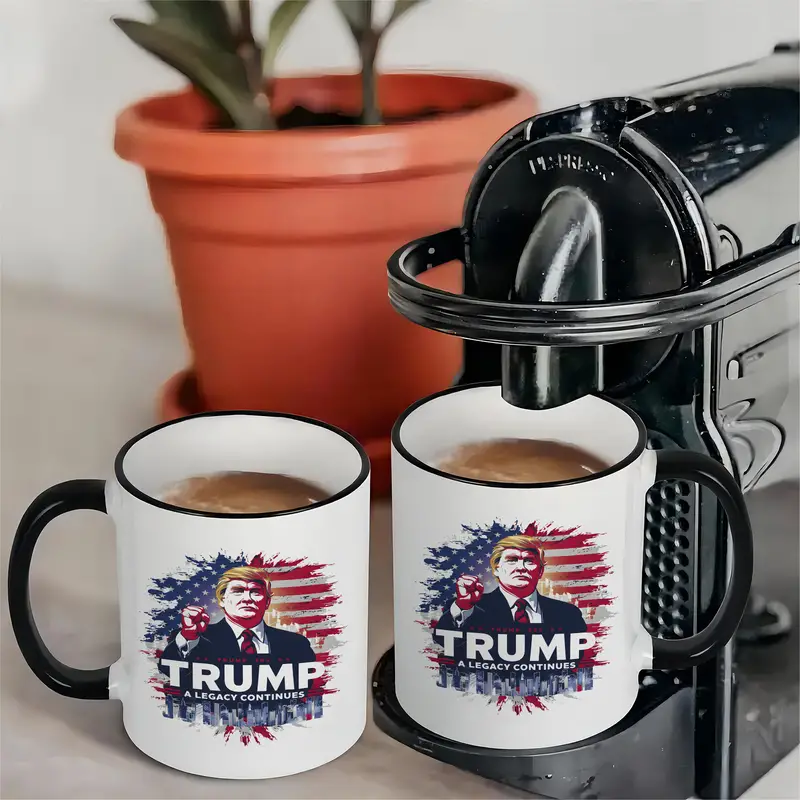 11oz TRUMP A LEGACY CONTINUES, Trump Mug, Funny Mug, Ceramic Coffee Mug, Room Decor, Novelty Gift, Summer and Winter Drinking Mug, Holiday Gift, Office Mug