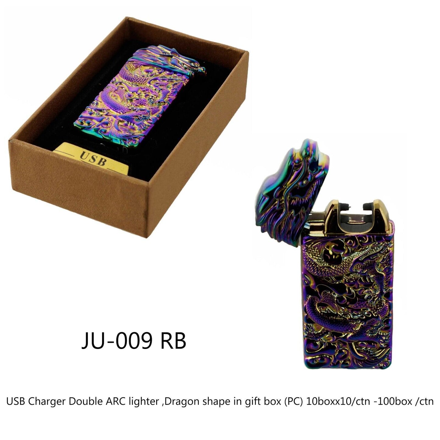 Dragon Shake Electronic Pulse Dual Arc Plasma Lighter with USB Rechargeable rainbow color