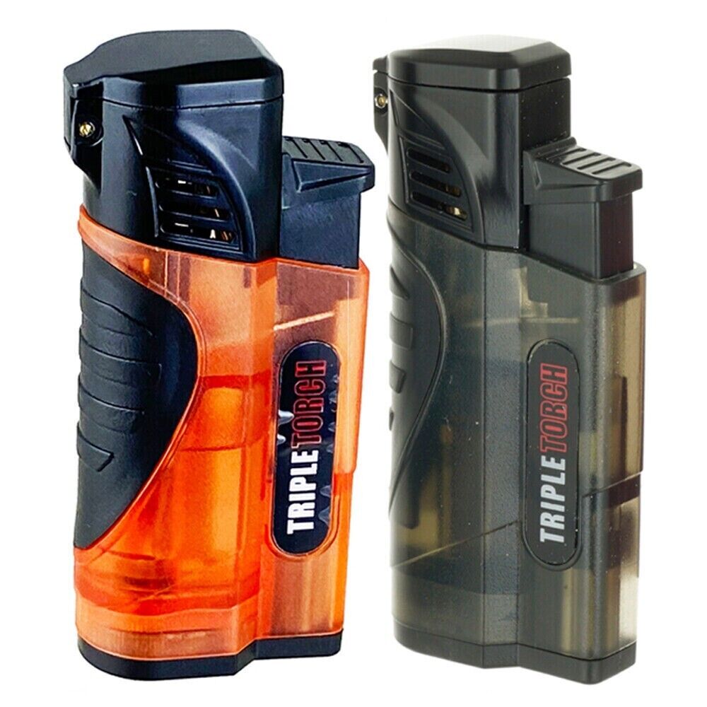 4 PACK Triple Clear Color Torch Lighter Adjustable Flame W/Cigar Puncher GR