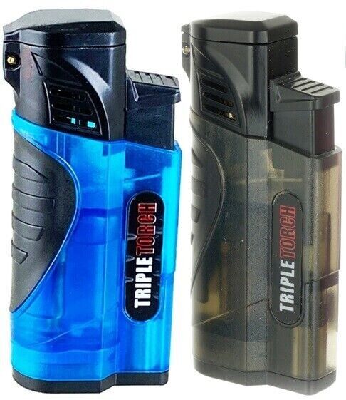 4 PACK Triple Clear Color Torch Lighter Adjustable Flame W/Cigar Puncher GR